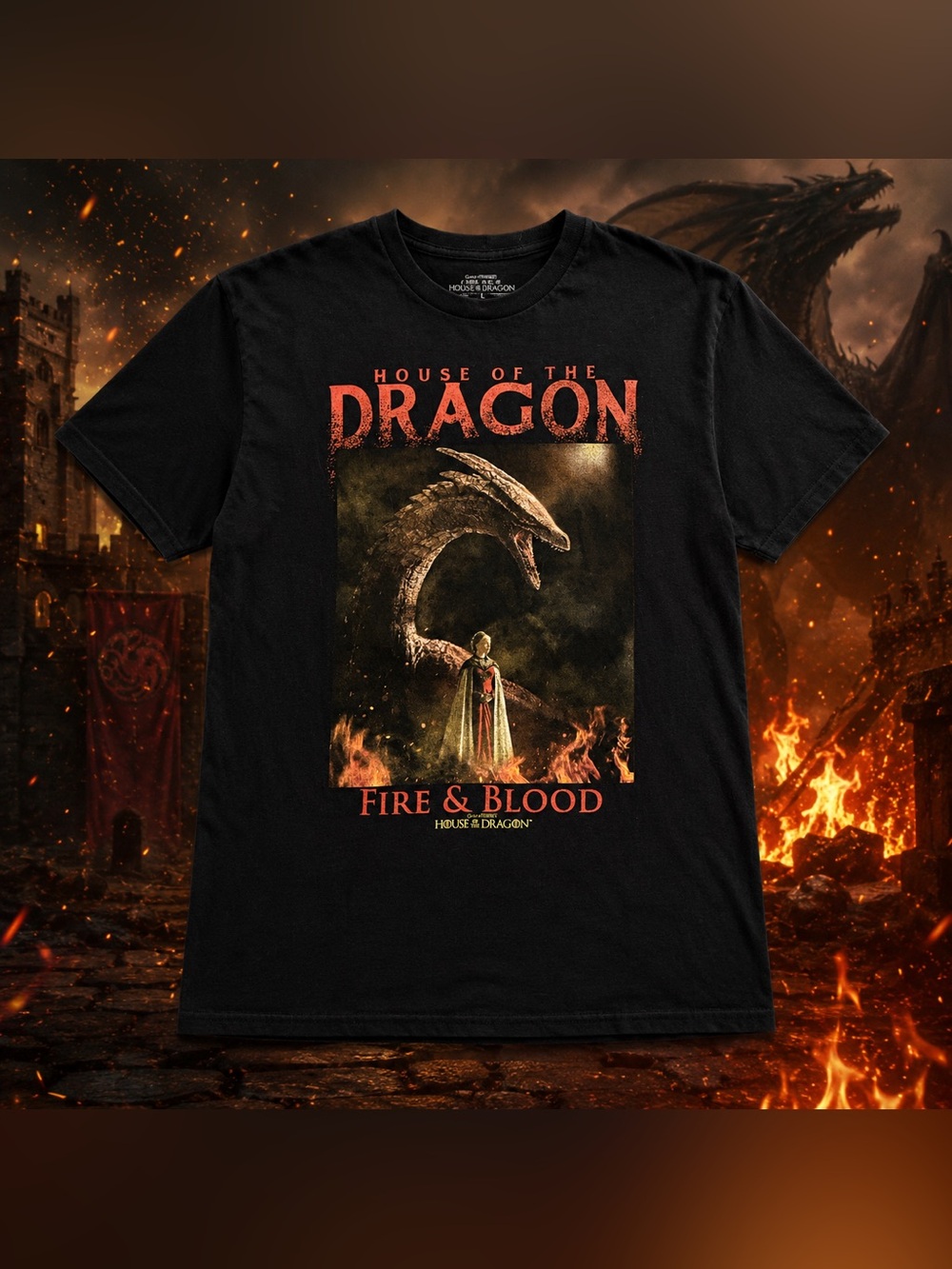House of the Dragon Fire & Blood Graphic Tee Black HBO Shirt Large